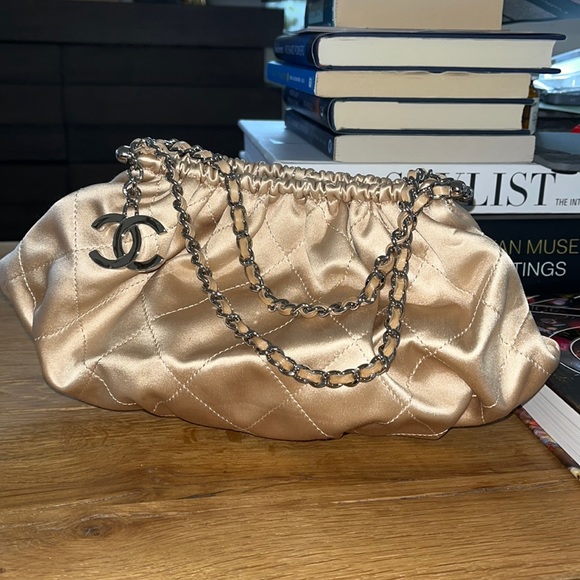 CHANEL Handbags - Chanel Beige Silk Purse